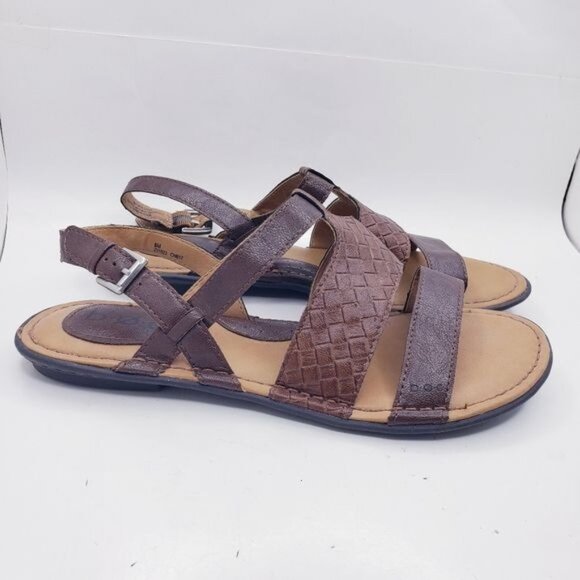 Boc Agda Brown Faux Leather Slingback Strappy Sandals Flats Women's Size 8 - Picture 2 of 13